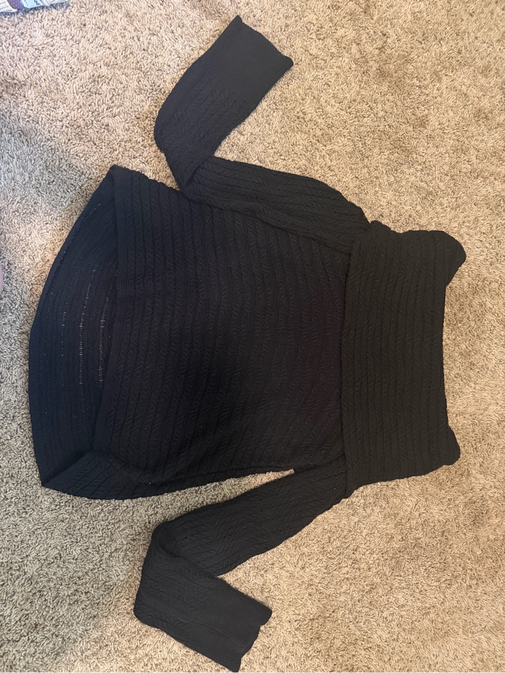 Black Off-Shoulder Cable Knit Sweater